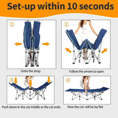 Vista 2 de Paquete de 2 catres de camping con colchón, cómodo y resistente, carga de hasta 450 libras, para dormir, cama de campamento, catre plegable