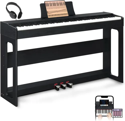 Vista 8 de Ktaxon Piano de Teclado de 88 Teclas con Acción Ponderada, Piano de Teclado Electrónico, Piano Digital con Unidad de 3 Pedales, Soporte de Música