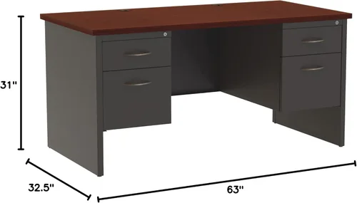 Vista 3 de Lorell Serie de escritorio modular de laminado de caoba/carbón
