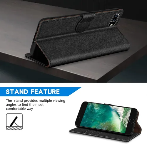 Vista 5 de ZZXX Funda tipo cartera para iPhone 7 Plus/iPhone 8 Plus con bloqueo RFID, ranura para tarjetas, función atril, cierre magnético, funda protectora
