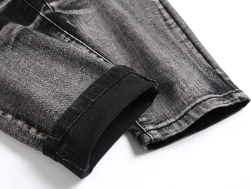 Vista 6 de Jeans elásticos ajustados para hombre, jeans ajustados rasgados para hombre, pierna recta, cómodos, cintura flexible, pantalones de mezclilla tipo