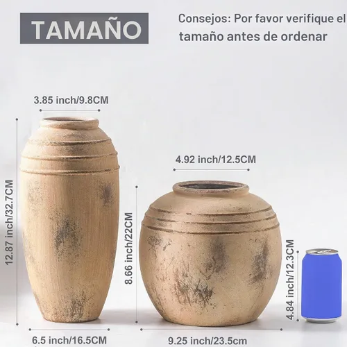 Vista 3 de Jarrón rústico grande de cerámica, florero vintage de 12.87 pulgadas