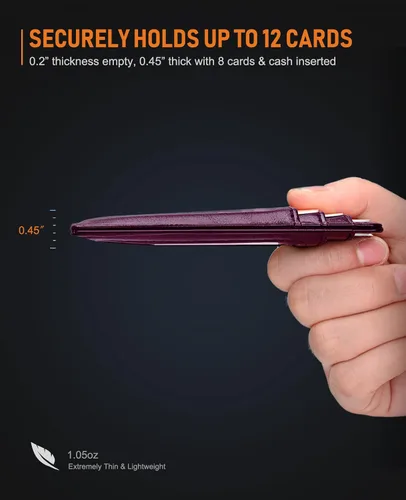 Vista 5 de Buffway - Billetera delgada minimalista de cuero con protección RFID para hombre y mujer