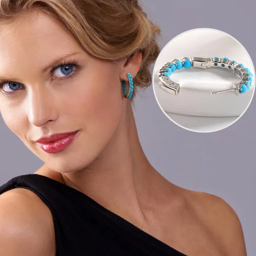 Vista 4 de Hoop Earrings for Women 925 Sterling Silver Halo Round Earrings Natural Blue Topaz Turquoise Citrine Jewelry