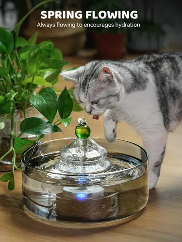 Vista 5 de Fuente de agua para gatos totalmente de vidrio, fuente para mascotas de vidrio de 3.2L/108oz con luz LED, dispensador automático de agua para gatos