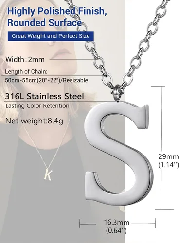 Vista 4 de PROSTEEL Collares con inicial para mujer, chapado en oronegro, acero inoxidable 316 A-Z, joyería con nombre, ajustable de 20 a 22 pulgadas, viene
