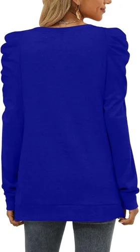 Vista 4 de XIEERDUO Sudaderas de cuello redondo para mujer, suéteres tipo túnica de manga abombada, ropa de otoño, ajuste holgado
