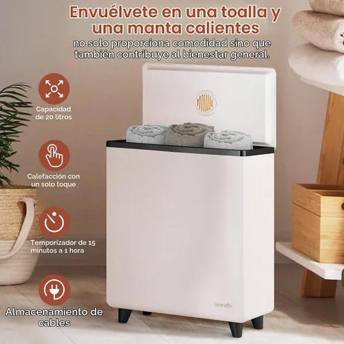 Vista 6 de SereneLife - Calentador de toallas rectangular, cubo con capacidad grande, calentador de toallas y mantas de un solo toque con tapa aislada, para 2