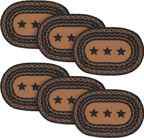 Vista 12 de VHC Brands Farmhouse Star - Mantel individual para mesa de comedor, yute trenzado, ovalado, negro tostado, 10 x 16 pulgadas
