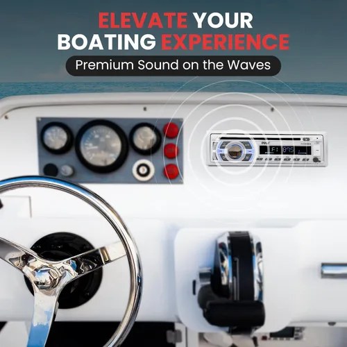 Vista 5 de Pyle Marine - Receptor de audio Bluetooth de 300 W, unidad principal estéreo de un solo DIN para barco, reproductor de CD, transmisión