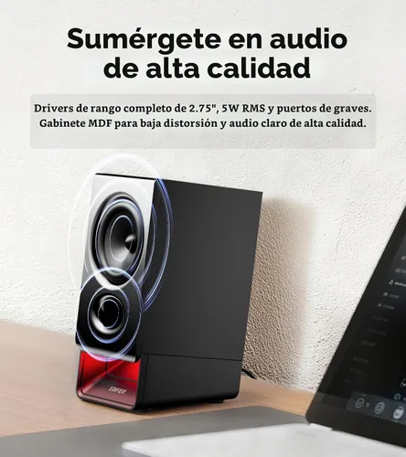 Vista 2 de Edifier Altavoces R20BT para computadora, controles táctiles, entradas AUX Negro