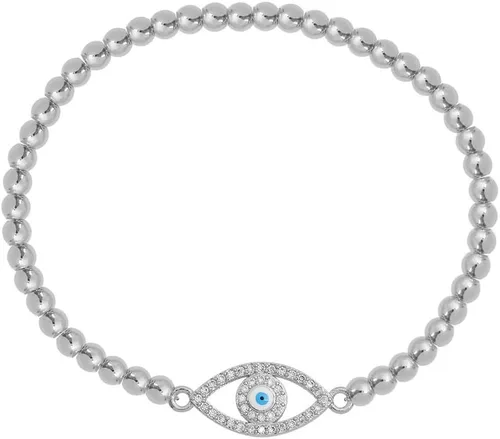 Vista 3 de Edforce de acero inoxidable pulsera elástica con cuentas de ojo malvado para mujer con circonita cúbica CZ