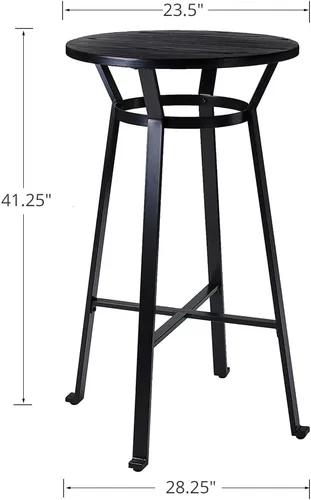 Vista 3 de Glitzhome Juego de mesa y sillas de comedor, mesa redonda de acero negro con parte superior de madera de olmo sólido y taburetes de bar de cuero