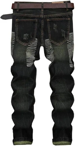 Vista 2 de IDEALSANXUN Pantalones de mezclilla ajustados para hombre con estampado impreso