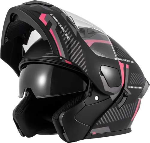 Vista 13 de Cascos de motocicleta modulares de cara completa, Casco de motocicleta de cara completa con certificación DOT, con visor abatible dual