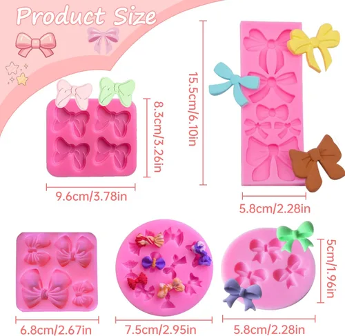 Vista 2 de Molde de silicona para moño, 5 piezas de moldes de silicona para fondant, moldes de chocolate para tartas de chocolate, dulces, moldes de arco