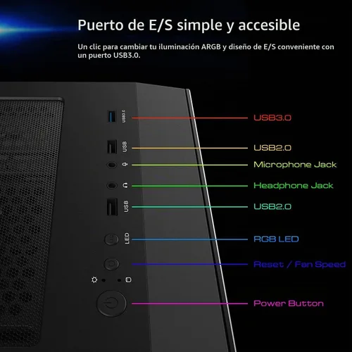 Vista 7 de GAMDIAS ATX Mid Tower - Carcasa para computadora de videojuegos para computadoras de escritorio y PC, 2 ventiladores ARGB LED de 7.874 in