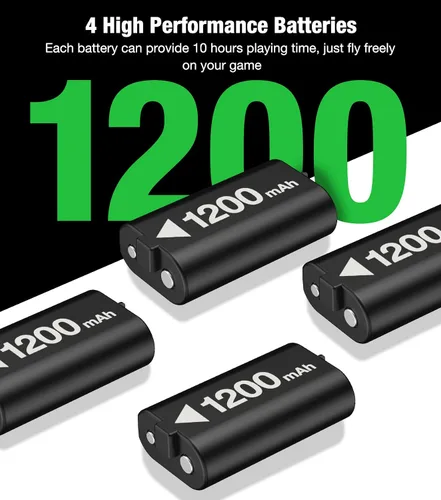 Vista 2 de Cargador recargable de batería con control Xbox One con batería Xbox One Series X de 4 x 1200 mAh, kit de accesorios de carga Xbox para Xbox One