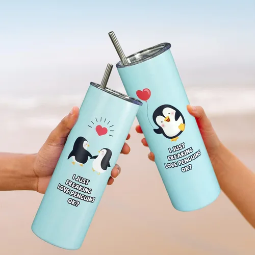 Vista 3 de Blue - Vaso de viaje de acero inoxidable sellado al vacío de 20 onzas, regalo para amantes de los pingüinos para mujeres, hombres, niños
