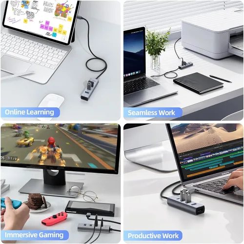 Vista 9 de Concentrador USB C de 5 puertos, adaptador intpw USB C a USB con 1 puerto de datos USB-C/3 USB-A 3.0, adaptador de concentrador USB-C multipuerto