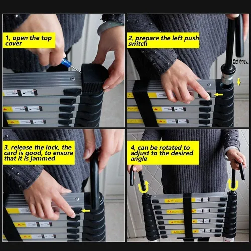 Vista 2 de Escalera telescópica de extensión de aluminio de 8.5 pies con gancho, escalera plegable portátil extensible para oficina, ingeniería, hogar, carga