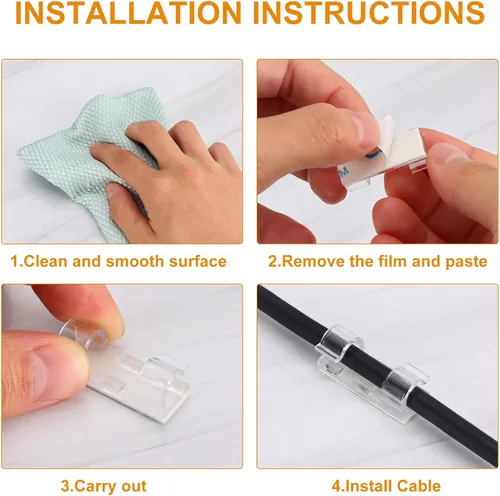 Vista 4 de 60 clips blancos para cables con adhesivo 3M, soportes para cables debajo del escritorio, gestión de cables para pared, automóvil, Ethernet, PC, luz