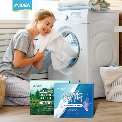 Vista 7 de AIDEA Hojas de detergente para ropa, aroma fresco (100 cargas), 50 hojas, detergente ecológico para ropa, sin jarra de plástico, hojas de jabón