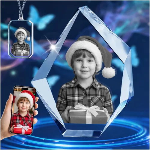Vista 9 de Marco de fotos de cristal 3D personalizado grabado grabado personalizado impresiones de fotos de vidrio regalos de Navidad cubos de fotos gran
