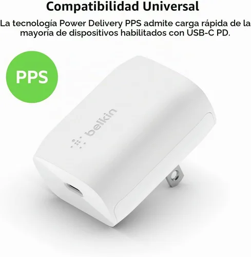 Vista 3 de Belkin Bloque de cargador USB C de 20 W, USB-C PD, PPS carga súper rápida - Samsung Galaxy S25, Apple iPhone 17, Air, Pro, Pro Max, iPad, AirPods