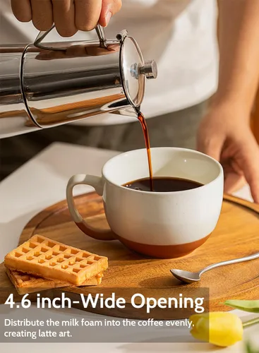 Vista 8 de Teocera Juego de 4 tazas de café color beige, taza de café de cerámica de 16 onzas, juego de tazas grandes con asa para bebidas frías o calientes