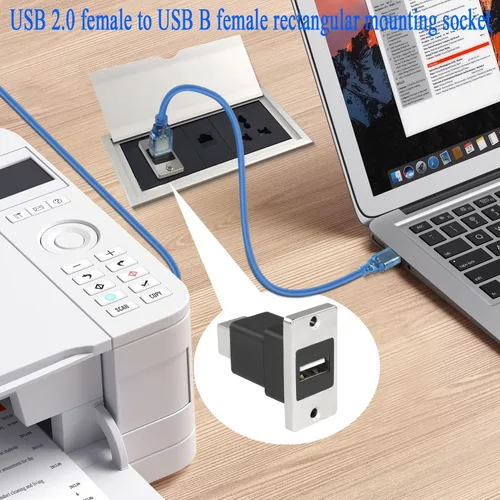 Vista 3 de QIANRENON Adaptador de impresión de montaje en panel USB 2.0 a USB B, USB 2.0 hembra a USB B hembra conector rectangular, toma de impresora