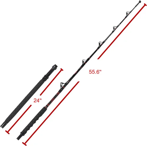 Vista 5 de Fiblink Bent Butt Trolling Rod 2 piezas de agua salada en alta mar caña de pescar Big Game Roller Rod Polo de barco convencional