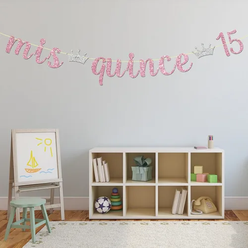 Vista 6 de Maicaiffe Cartel Mis Quince 15 – Decoración para fiesta de cumpleaños de 15 años para niña – Quince años – Decoración de fiesta de feliz cumpleaños