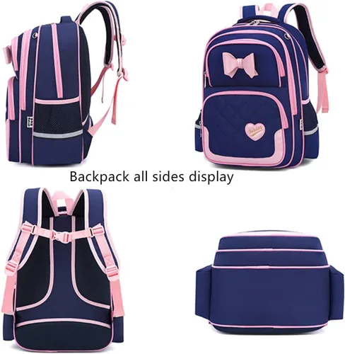 Vista 22 de Juego de 2 mochilas escolares con lazos para niñas y estudiantes, diseño de princesa para escuela primaria, 2pcs Negro-s, 2Pcs BagSet S