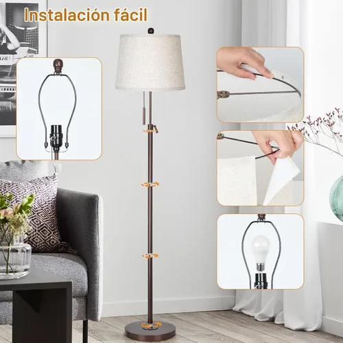 Vista 6 de JUNNAI Lámpara de pie moderna de altura ajustable, lámpara de pie alta con 3 temperaturas de color, lámparas de pie para sala de estar, dormitorio