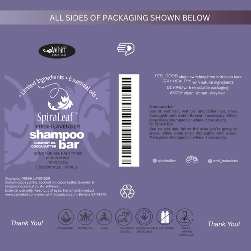 Vista 6 de Spiraleaf Barra de champú y afeitado, aceites esenciales, ingredientes limitados, fórmula concentrada, fabricada en Estados Unidos (lavanda fresca)