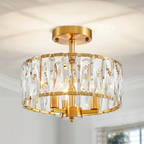 Vista 10 de AGV LIGHTING CL003F - Lámpara de techo de cristal K9, moderna lámpara de techo semiempotrada, perfecta para sala de estar, dormitorio, comedor, D13