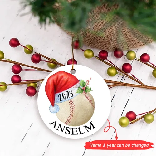 Vista 2 de Adorno de Navidad de béisbol para niños, adorno de Navidad personalizado, adorno de jugador de béisbol, adornos para árbol de Navidad 2024, regalo