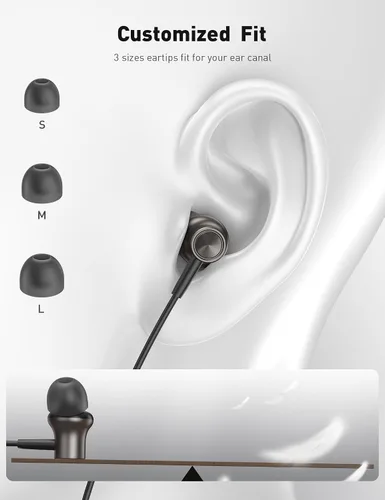 Vista 6 de iMangoo Diseño para auriculares con cable certificados MFi de Apple para audífonos Lightning, auriculares de alambre magnético con cable