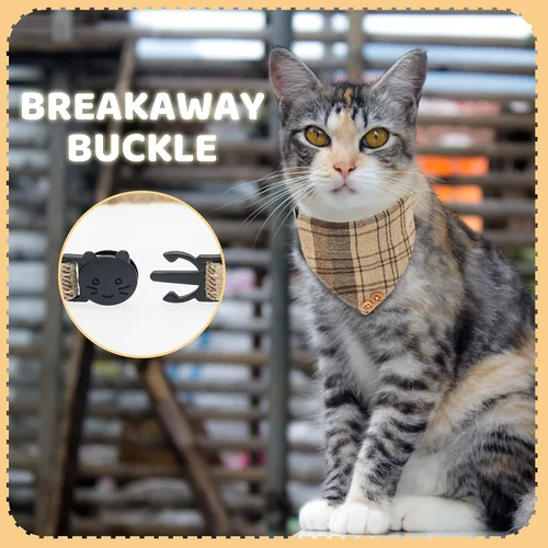 Vista 4 de Breakaway - Collares para gatos – Pajarita a cuadros y bandana para gatos con campana para niñas y niños, accesorios suaves y ajustables