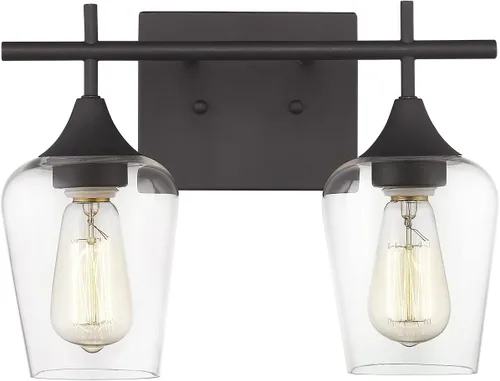 Vista 14 de WL9167-2C - Lámpara de baño de níquel cepillado de 15 pulgadas, lámpara moderna de pared de baño de granja con vidrio transparente