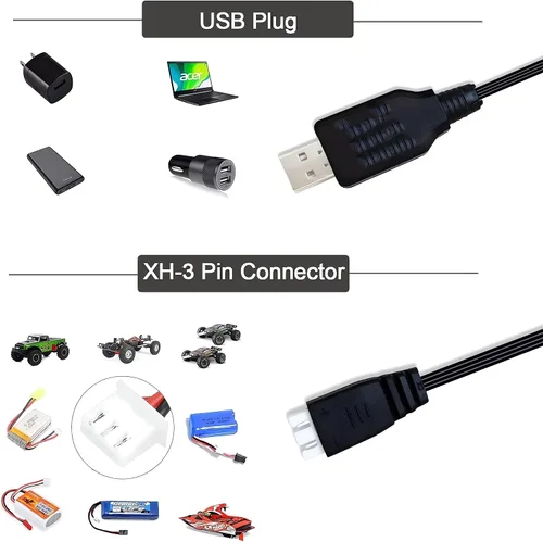 Vista 5 de Aliwisdom Cable cargador de batería universal RC con conector XH3 Pin Plug para batería Lipo de 7.4V 2S, compatible con coche RC/barco RC/avión
