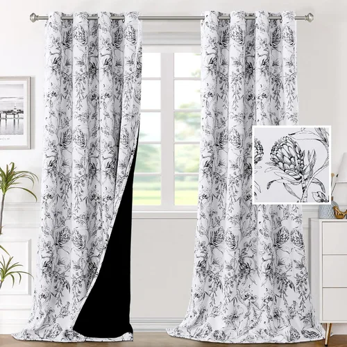 Vista 78 de H.VERSAILTEX - Cortinas 100% blackout con estampado floral de cattleyas, 45 pulgadas de largo, juego de 2 paneles térmicos con forro negro, a prueba