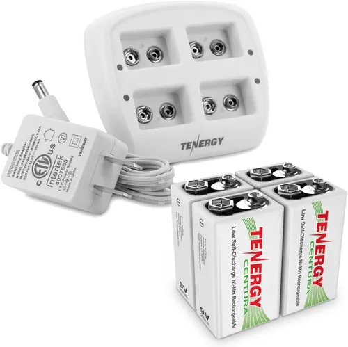 Vista 9 de Tenergy TN136 Cargador inteligente de 4 bahías 9V con 4 piezas 9V Tenergy Centura (baja autodescarga) NiMH 200mah baterías recargables