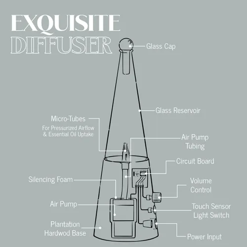 Vista 6 de Exquisito difusor de nebulización para aceite esencial puro/aromaterapia, uso doméstico y profesional, sin calor, sin agua, sin plástico
