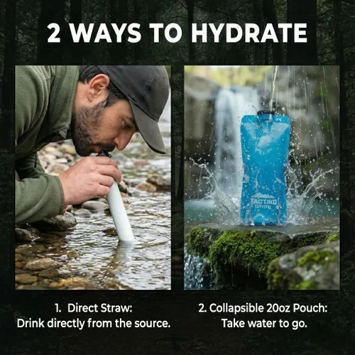 Vista 5 de Tactiko Survival Kit de filtro purificador de botella de agua de 20 onzas / 20.3 fl oz, filtro de 265 galones de agua de ríos, lagos y arroyos