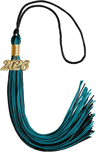 Vista 40 de Endea Graduation - Borla de doble color mixto con fecha dorada (negro/dorado antiguo, 2021)