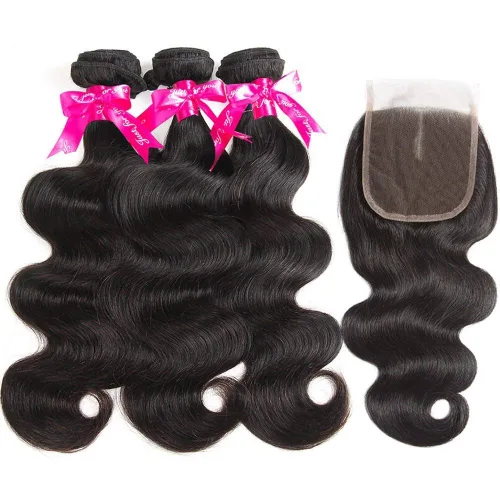 Vista 2 de Beauty Princess Cabello Humano Ondulado Corporal 3 Paquetes con Cierre Doble Trama 10A Paquetes de Cabello Brasileño con Cierre