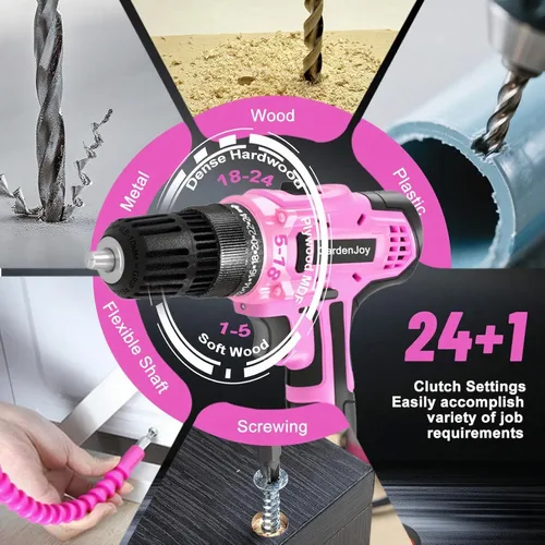 Vista 2 de GardenJoy Juego de Taladro Inalámbrico de 20V, Kit Eléctrico de Potencia 2 Baterías Con Cargador 30Nm 2 Velocidades Portabrocas Sin Llave de 3/8