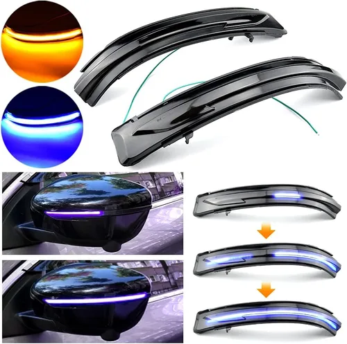Vista 6 de Conjunto de 2 luces intermitentes dinámicas secuenciales LED intermitentes para espejo lateral compatible con Nis-san X-Trail T32 Ro-gue Qashqai J11